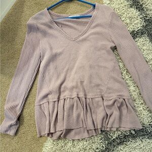 Anthropologie Lavender Ruffle Hem Long Sleeve Top